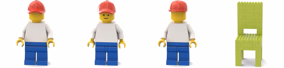 A minifigure: the held-out assembly and three systems' outputs